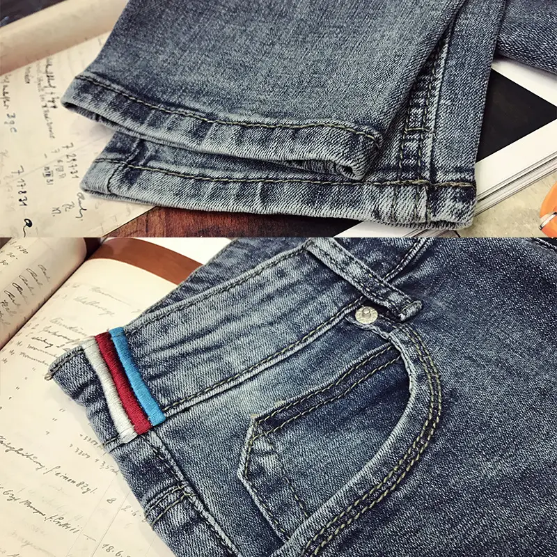 Men Ripped Slim Fitting Jeans Light Blue Korean Style - Image 4