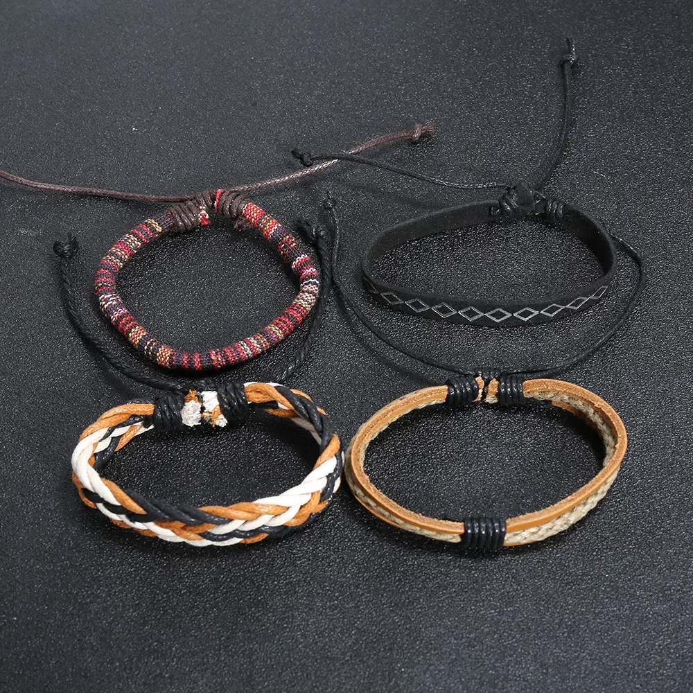 European American Retro Woven Cowhide Bracelets Bohemian Style
