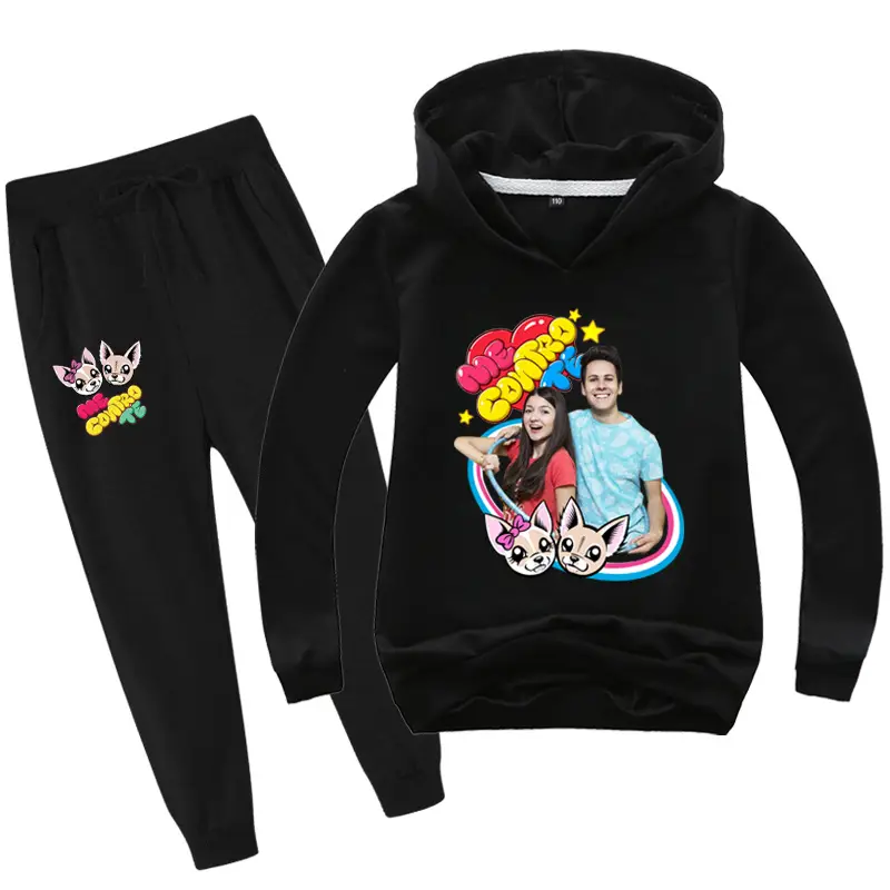 Black Cartoon Hoodie Sweatpants Set for Kids