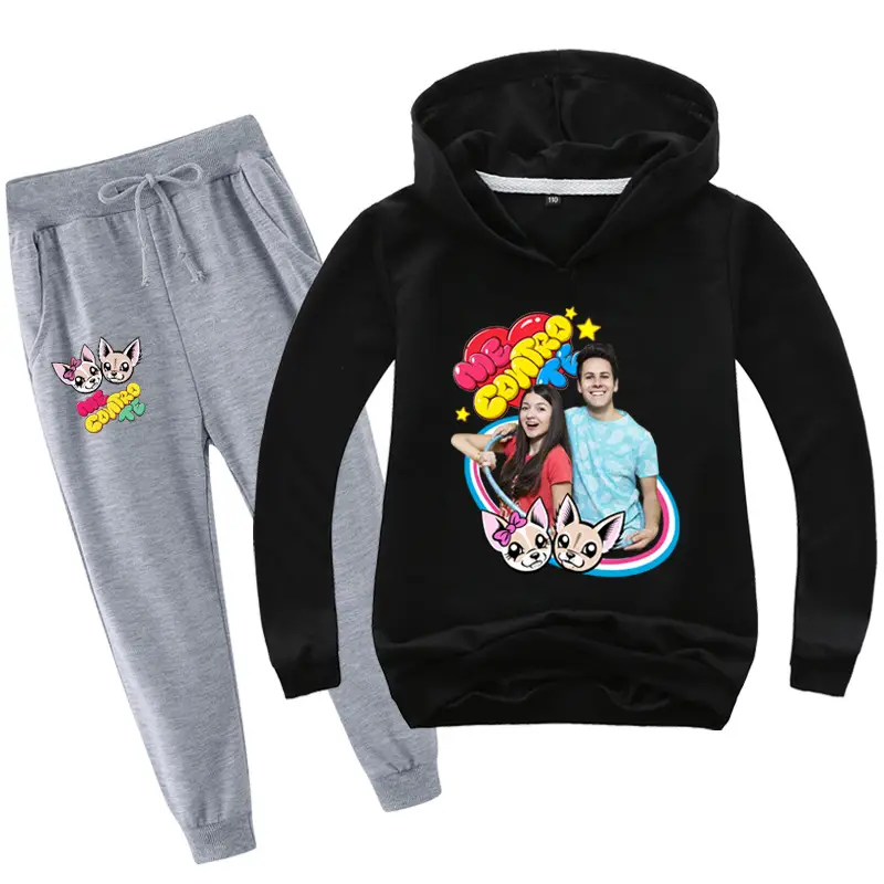Black Cartoon Hoodie Sweatpants Set for Kids — feature 17