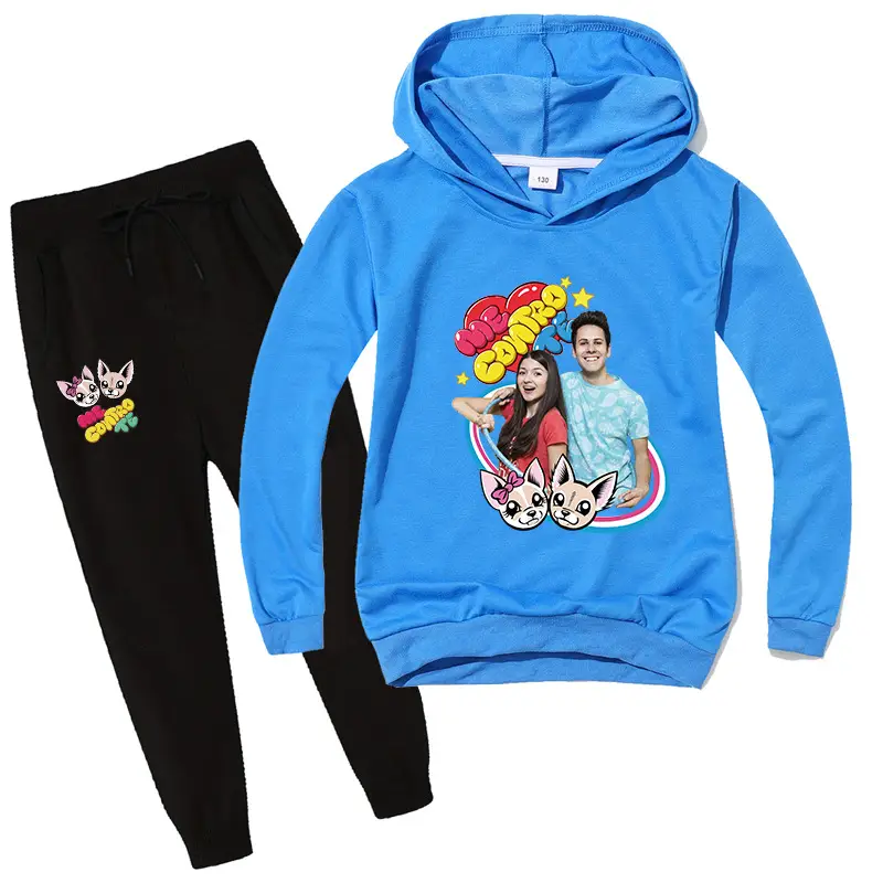 Black Cartoon Hoodie Sweatpants Set for Kids