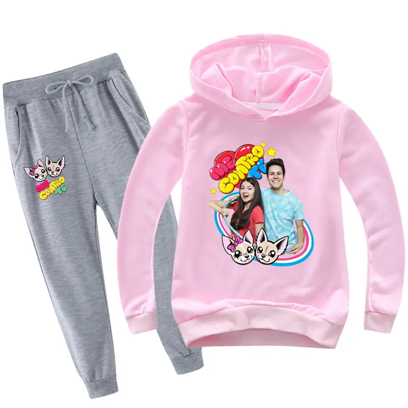 Black Cartoon Hoodie Sweatpants Set for Kids