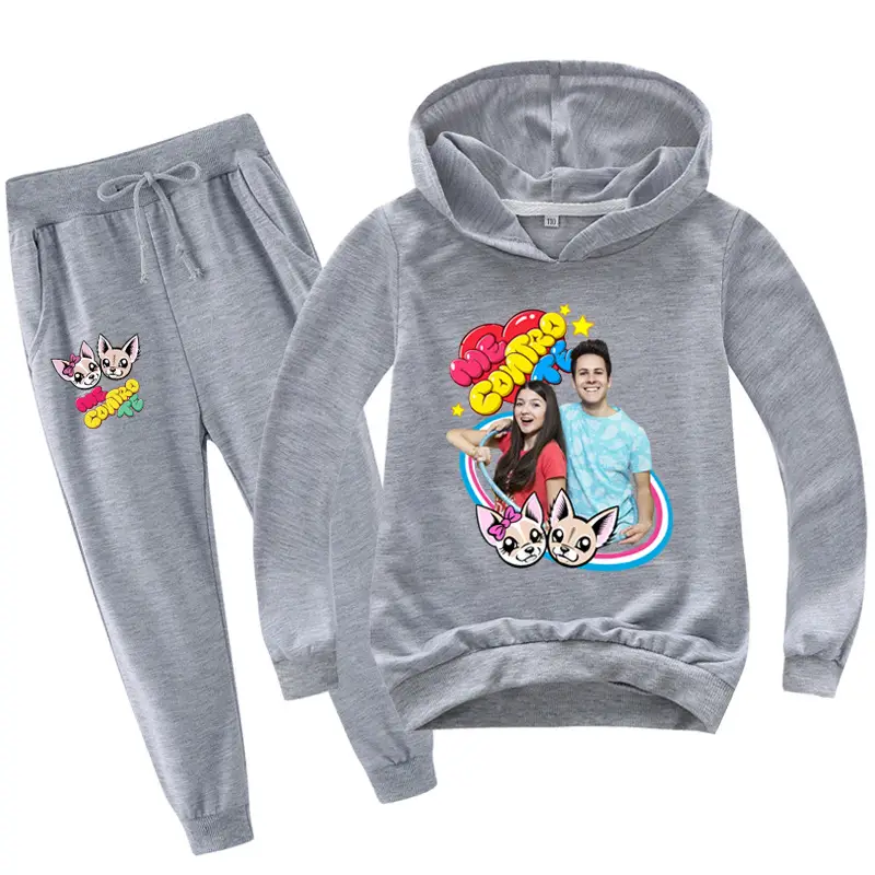 Black Cartoon Hoodie Sweatpants Set for Kids