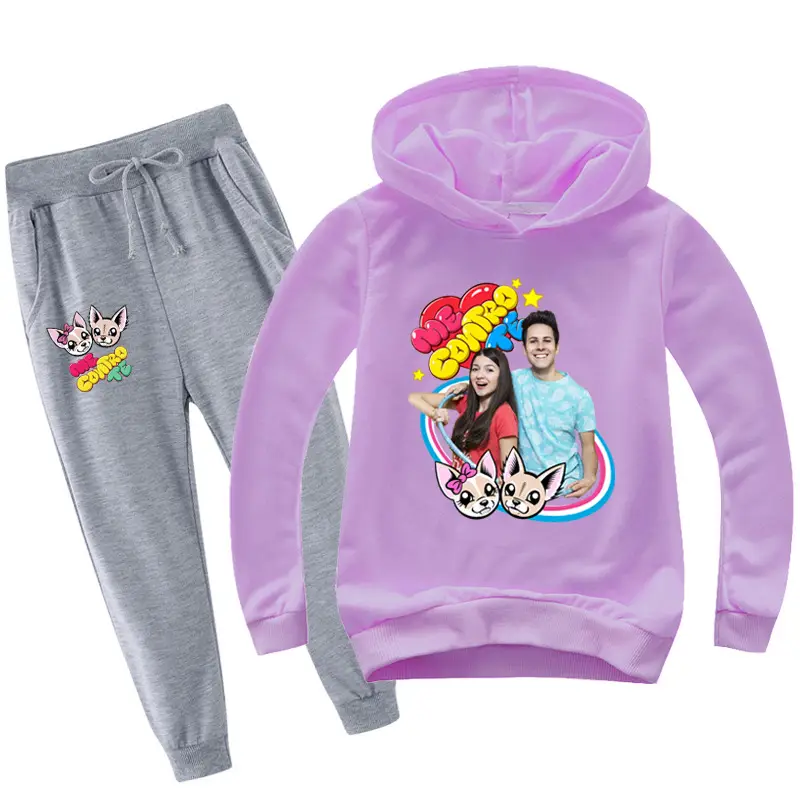 Black Cartoon Hoodie Sweatpants Set for Kids