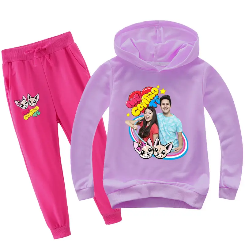 Black Cartoon Hoodie Sweatpants Set for Kids