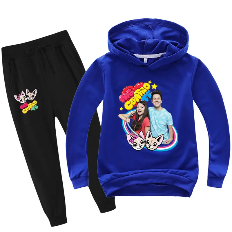 Black Cartoon Hoodie Sweatpants Set for Kids