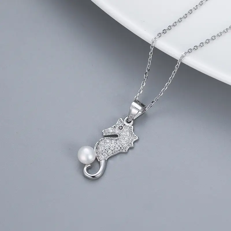 S925 Silver Seahorse Pendant with Pearl Necklace - Image 3