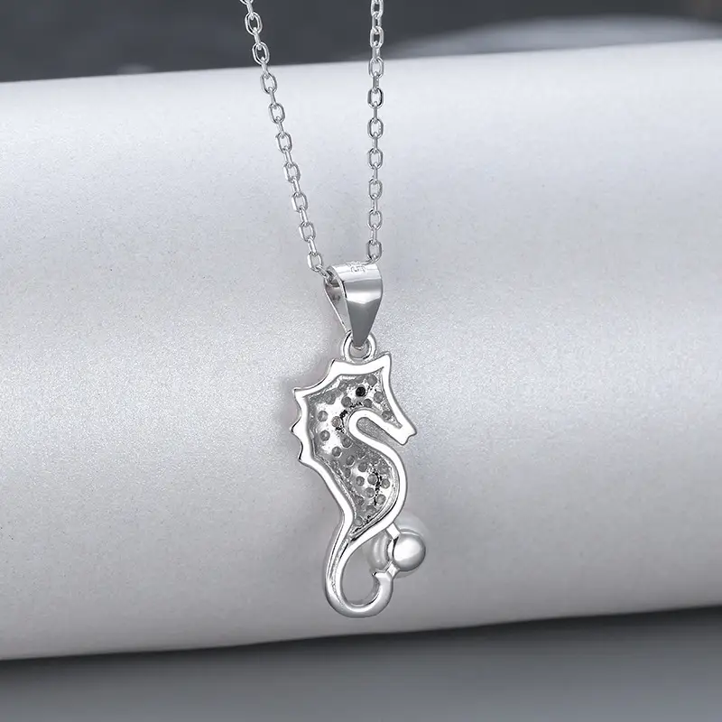 S925 Silver Seahorse Pendant with Pearl Necklace - Image 4