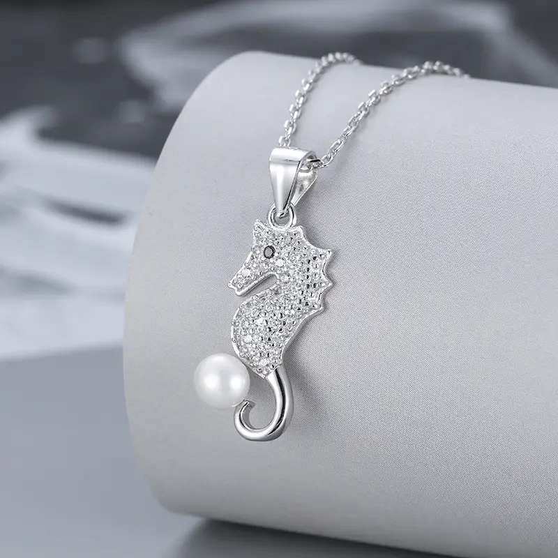 S925 Silver Seahorse Pendant with Pearl Necklace - Image 5