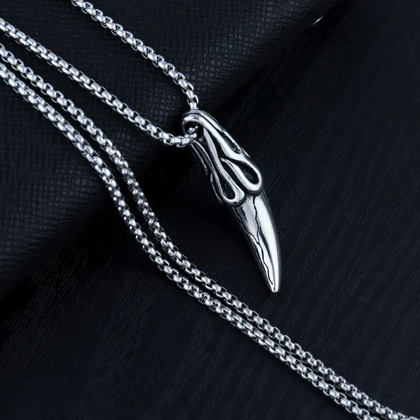 Hip-Hop Wolf Tooth Necklace for Men Silver Chain