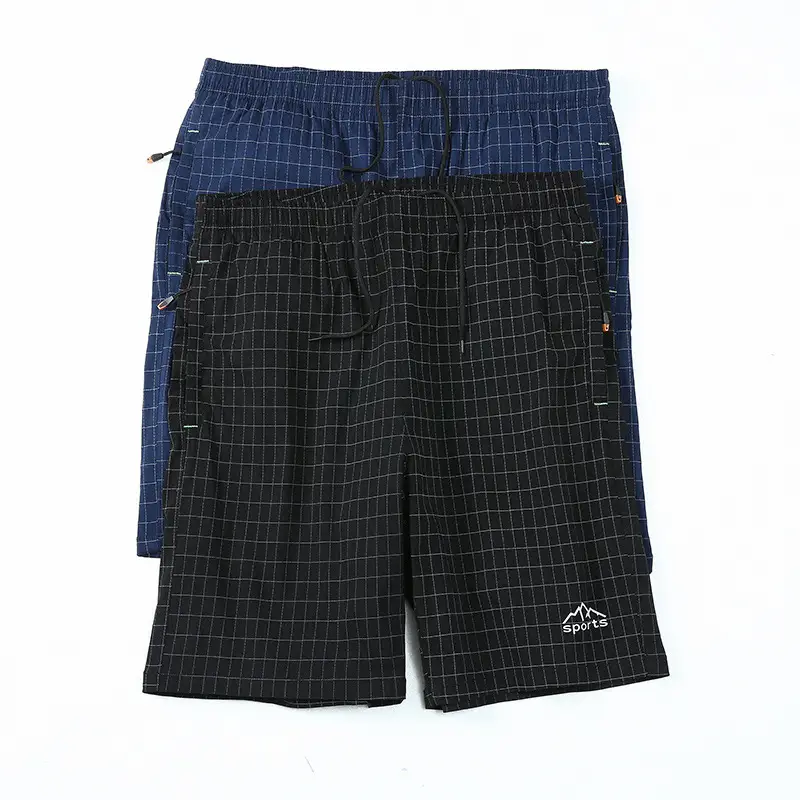 Men Cotton Grid Shorts Large Beach Wear