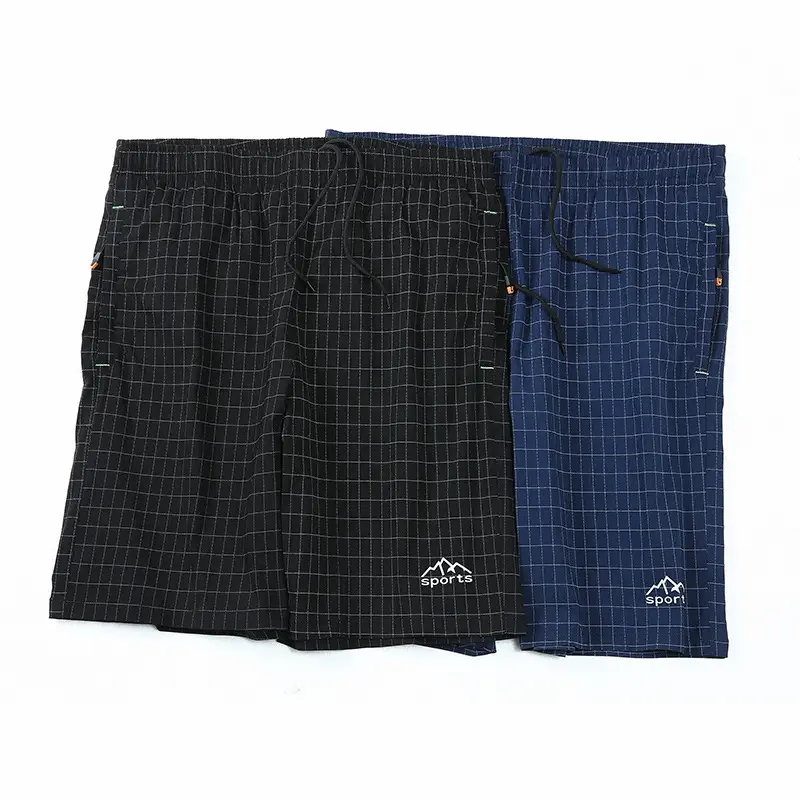 Men Cotton Grid Shorts Large Beach Wear