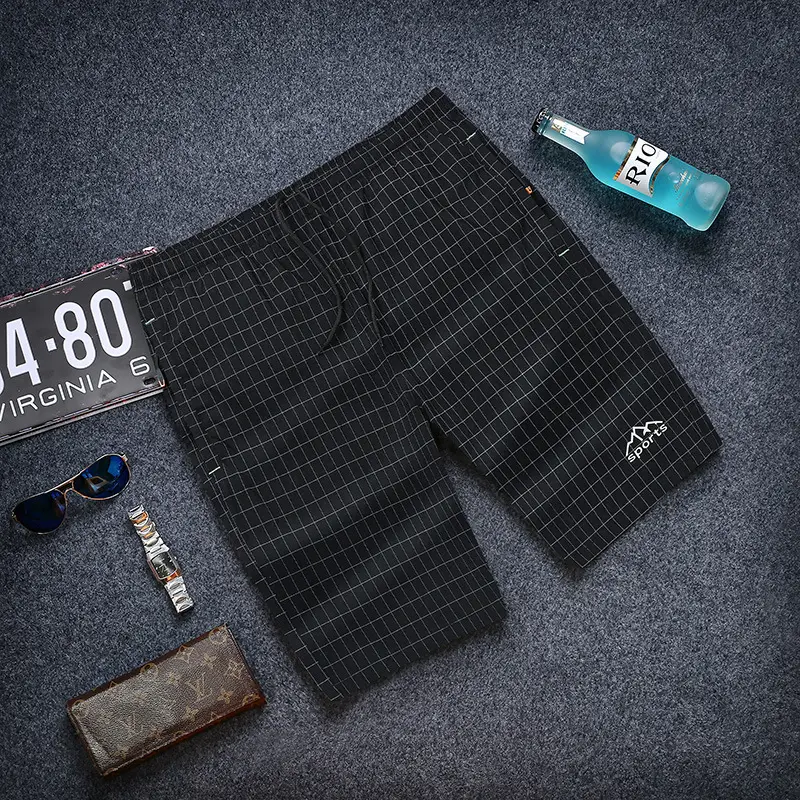 Men Cotton Grid Shorts Large Beach Wear