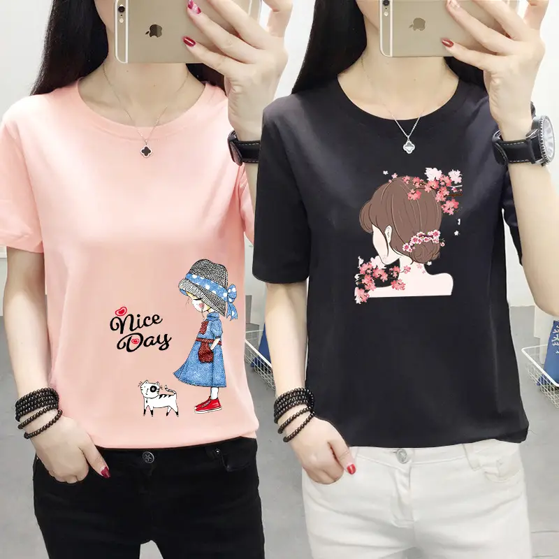 Women Pink Nice Dogs Printed T-Shirt 2024 Summer - Image 42