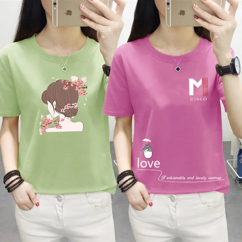 Women Pink Nice Dogs Printed T-Shirt 2024 Summer - Image 44