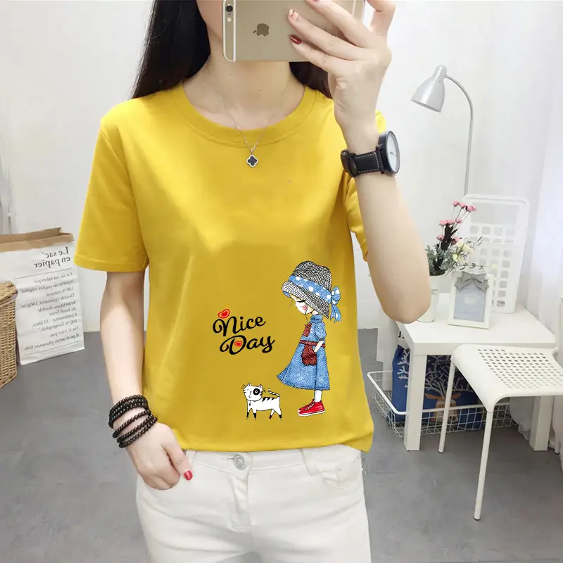 Women Pink Nice Dogs Printed T-Shirt 2024 Summer - Image 20