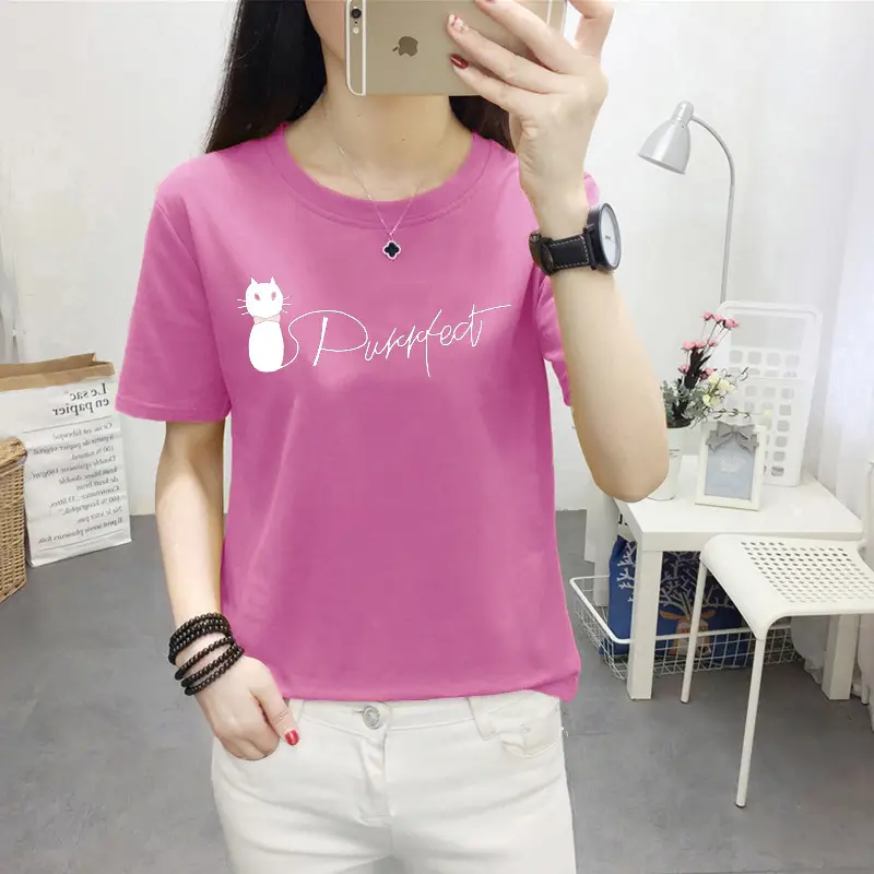 Women Pink Nice Dogs Printed T-Shirt 2024 Summer - Image 30