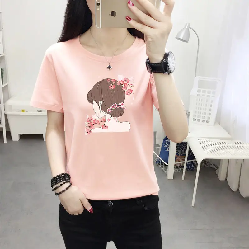 Women Pink Nice Dogs Printed T-Shirt 2024 Summer - Image 34
