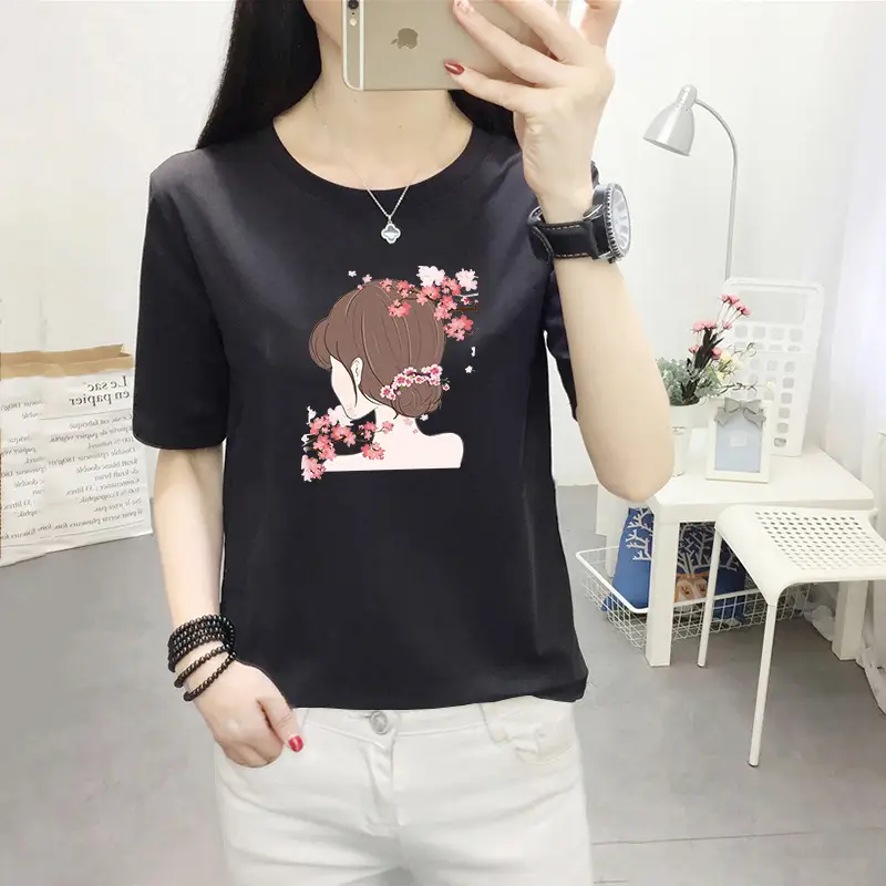 Women Pink Nice Dogs Printed T-Shirt 2024 Summer - Image 35