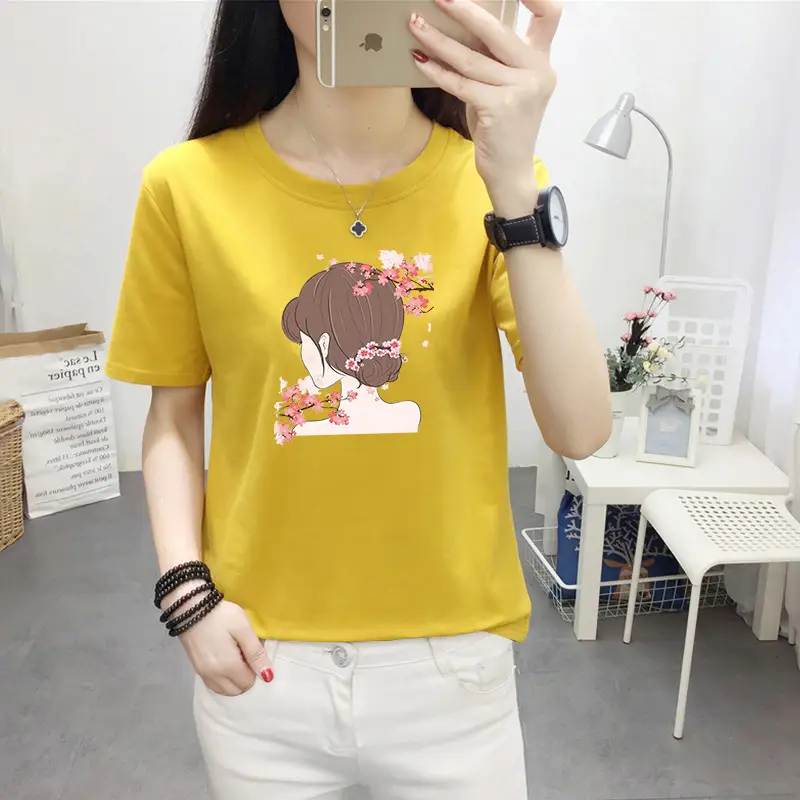 Women Pink Nice Dogs Printed T-Shirt 2024 Summer - Image 36