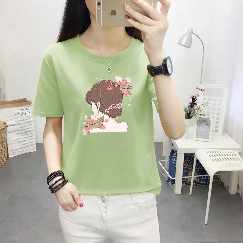 Women Pink Nice Dogs Printed T-Shirt 2024 Summer - Image 38