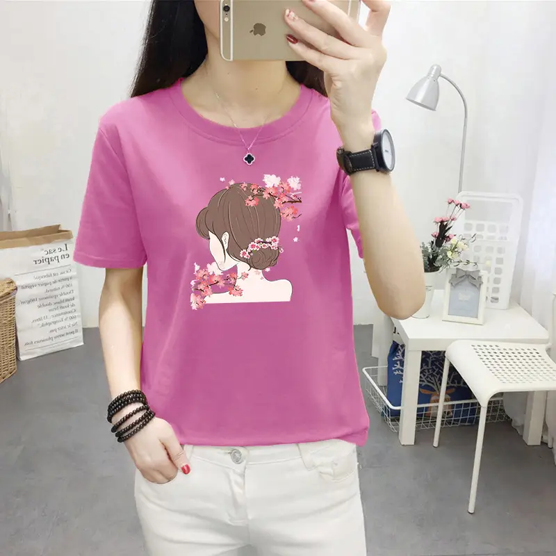 Women Pink Nice Dogs Printed T-Shirt 2024 Summer - Image 39