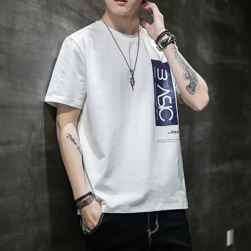 Men Cotton Short Sleeve T-Shirt Light Blue 2020 - Image 16