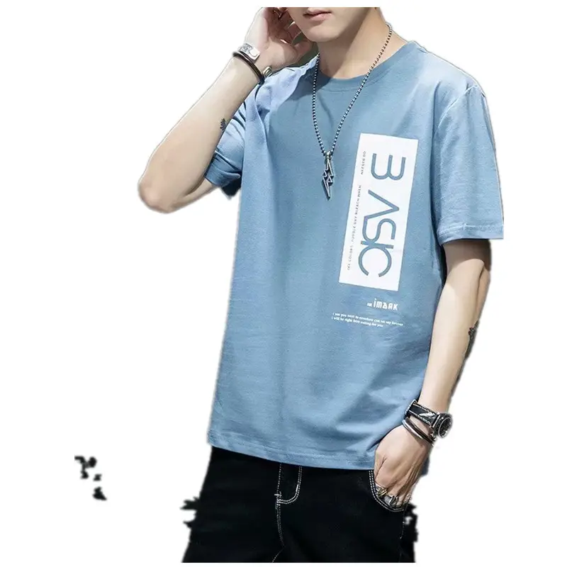 Men Cotton Short Sleeve T-Shirt Light Blue 2020 - Image 17