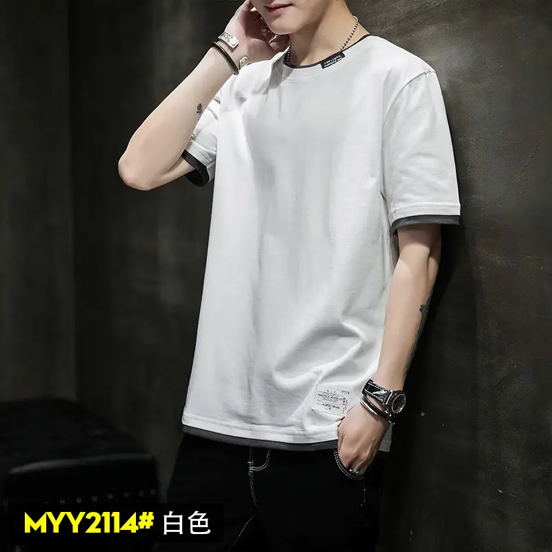 Men Cotton Short Sleeve T-Shirt Light Blue 2020 - Image 21
