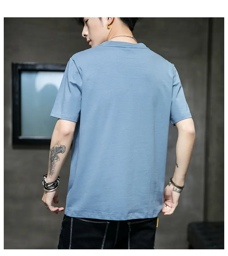 Men Cotton Short Sleeve T-Shirt Light Blue 2020 — feature 12
