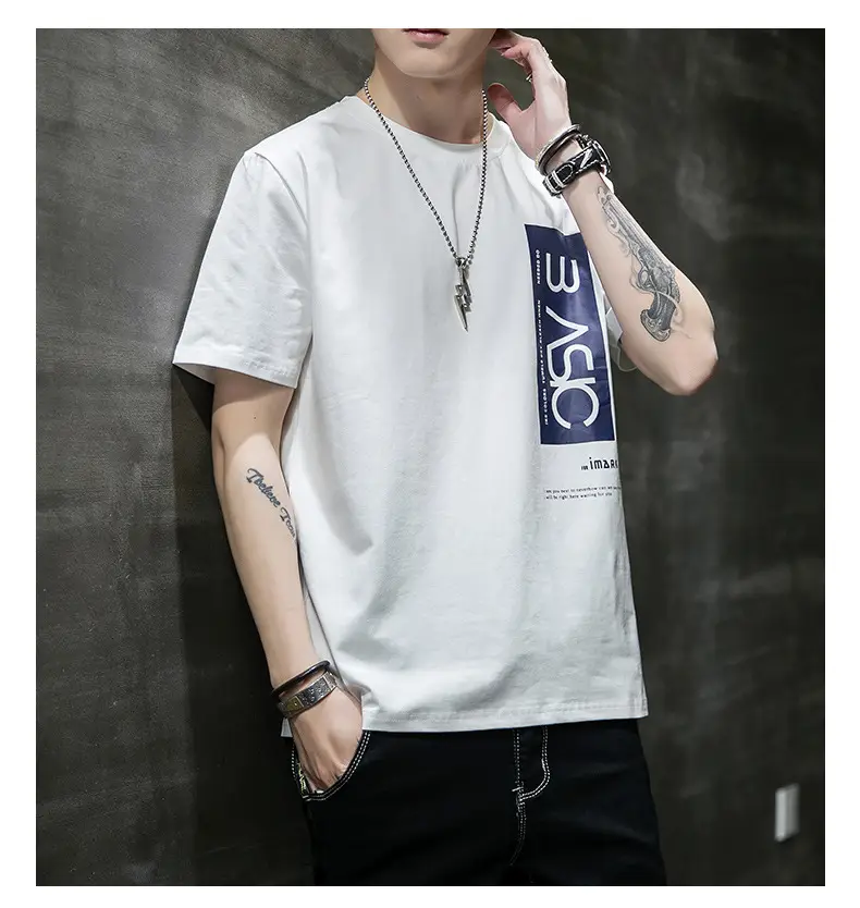 Men Cotton Short Sleeve T-Shirt Light Blue 2020 — feature 14