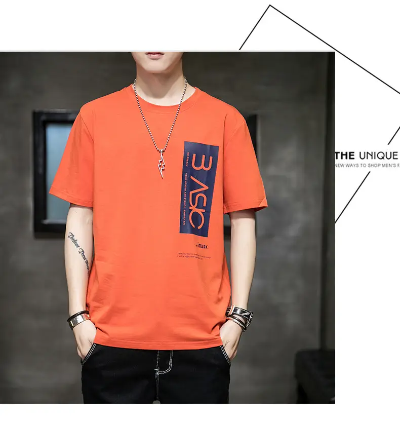 Men Cotton Short Sleeve T-Shirt Light Blue 2020 — feature 15