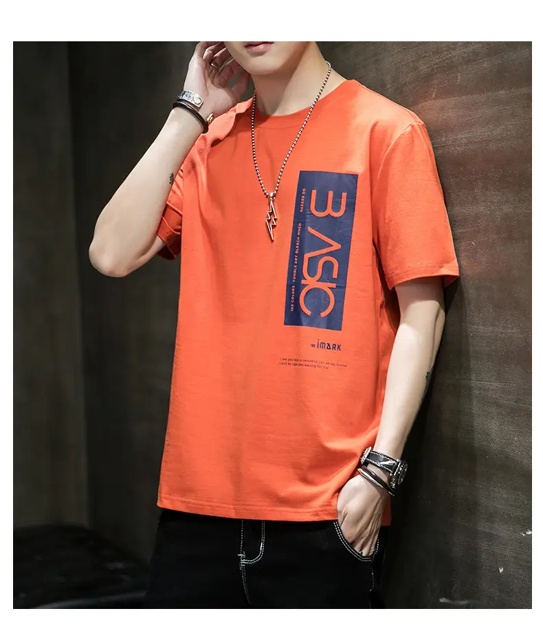 Men Cotton Short Sleeve T-Shirt Light Blue 2020 — feature 16