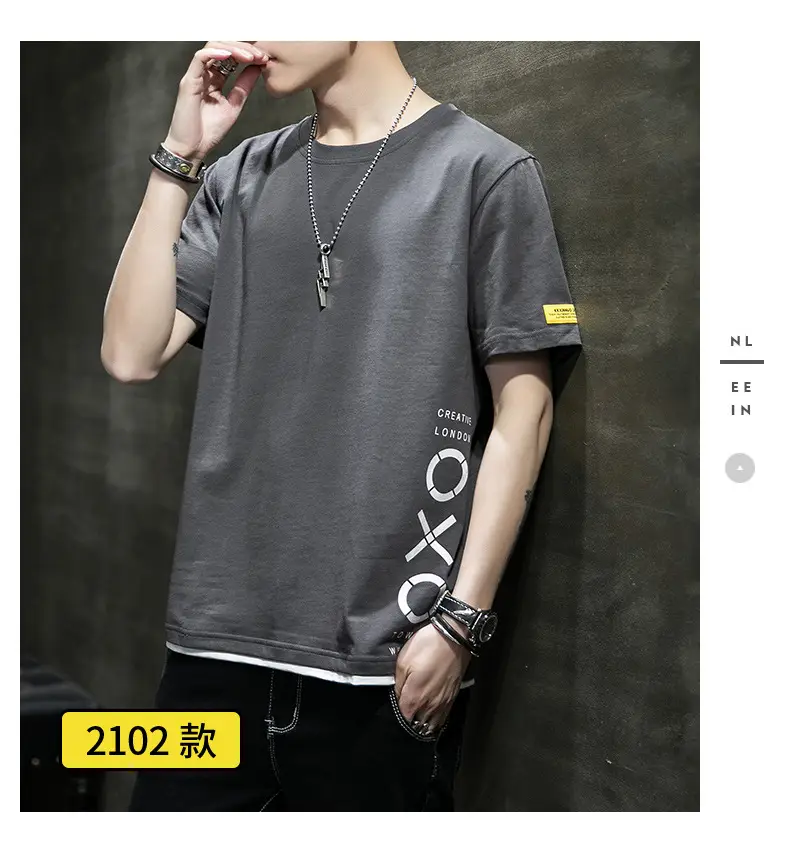 Men Cotton Short Sleeve T-Shirt Light Blue 2020 — feature 17