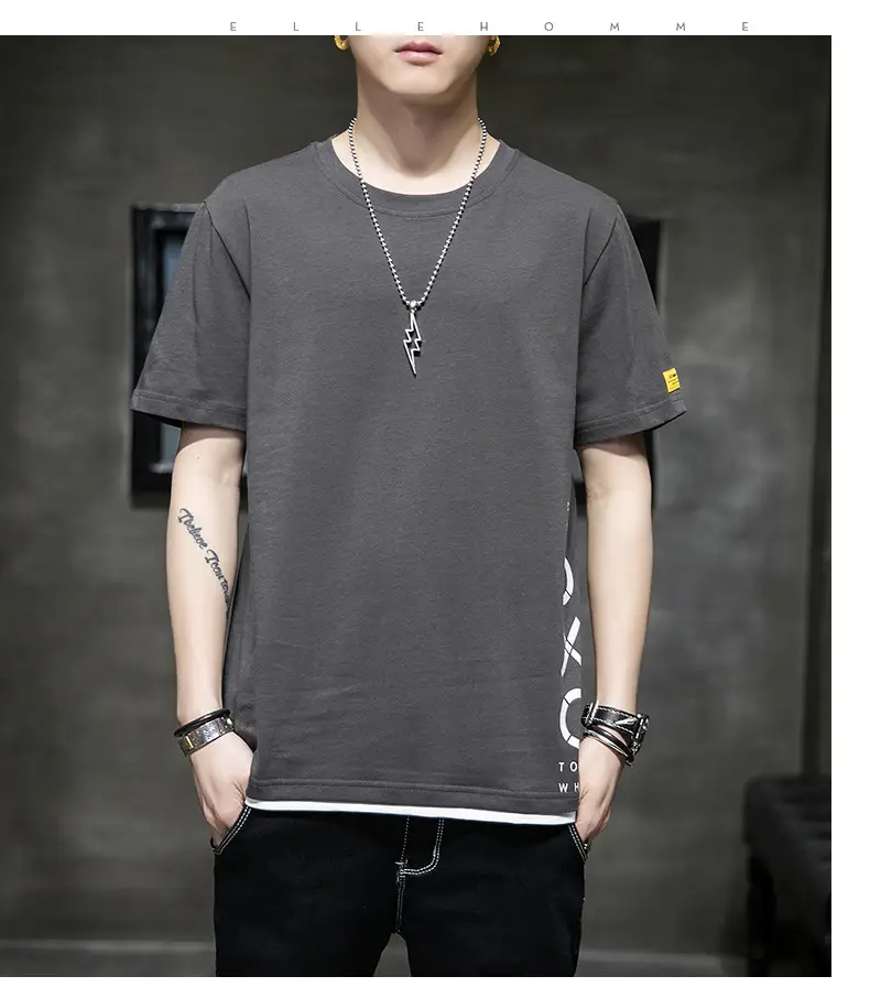 Men Cotton Short Sleeve T-Shirt Light Blue 2020 — feature 18