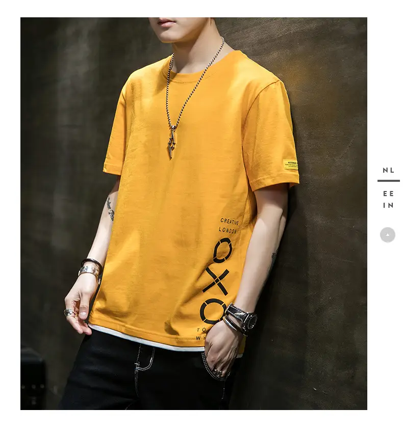Men Cotton Short Sleeve T-Shirt Light Blue 2020 — feature 19