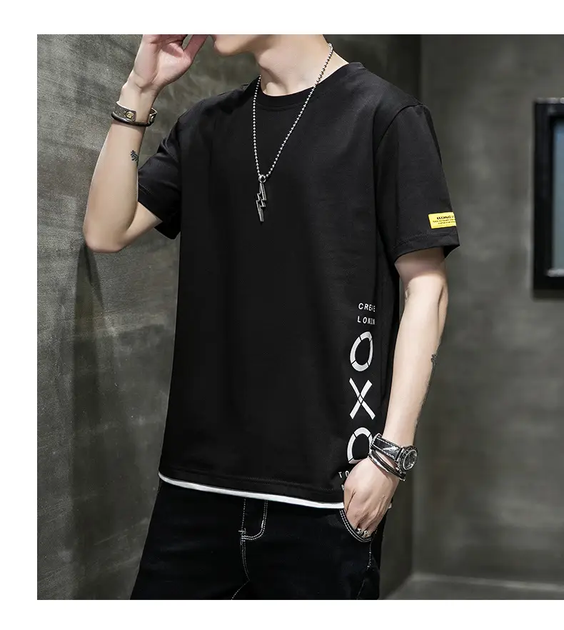 Men Cotton Short Sleeve T-Shirt Light Blue 2020 — feature 22