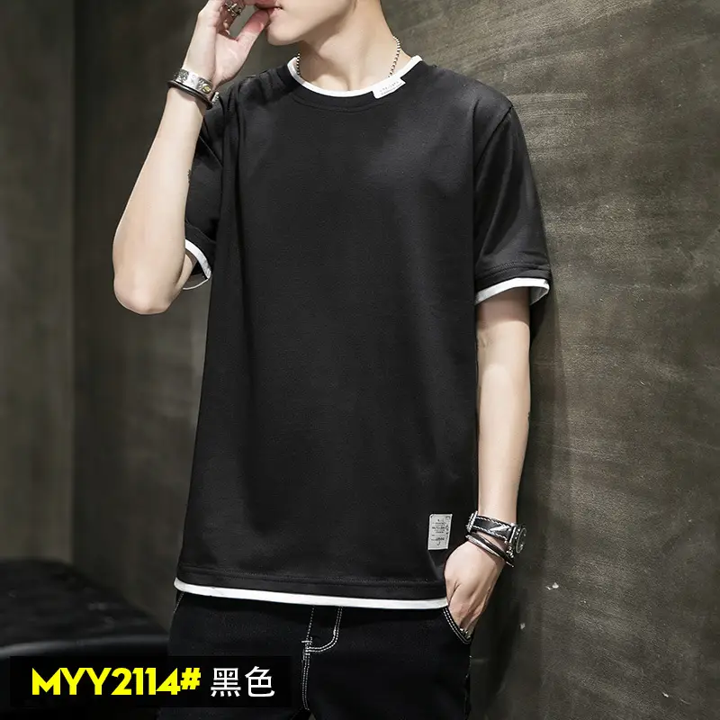 Men Cotton Short Sleeve T-Shirt Light Blue 2020 - Image 11