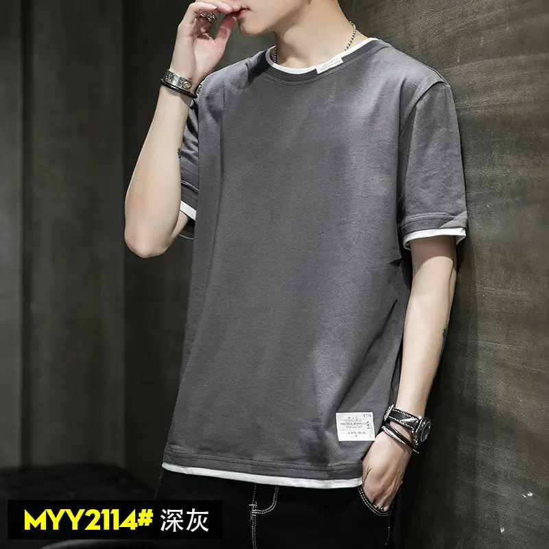 Men Cotton Short Sleeve T-Shirt Light Blue 2020 - Image 12