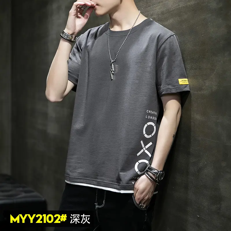 Men Cotton Short Sleeve T-Shirt Light Blue 2020 - Image 6