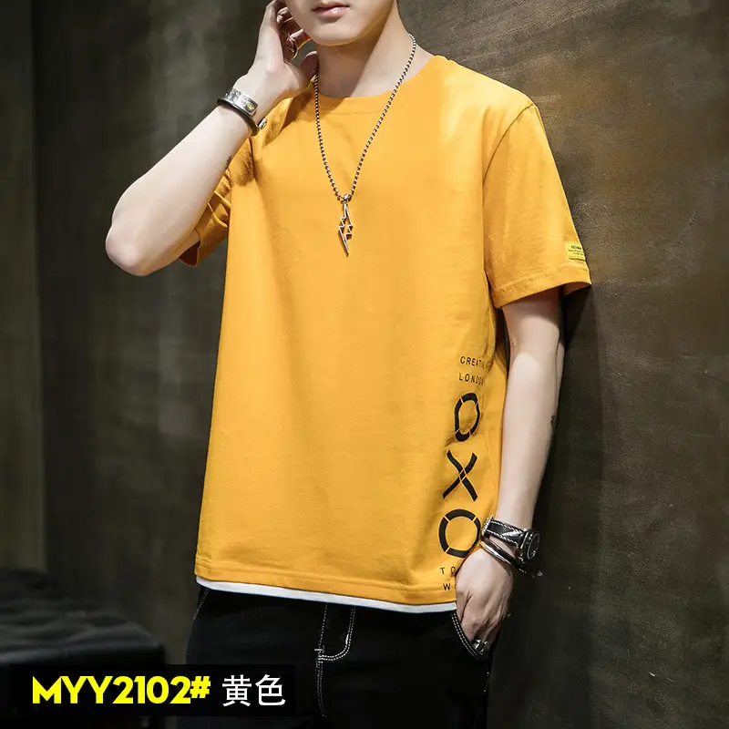 Men Cotton Short Sleeve T-Shirt Light Blue 2020 - Image 7