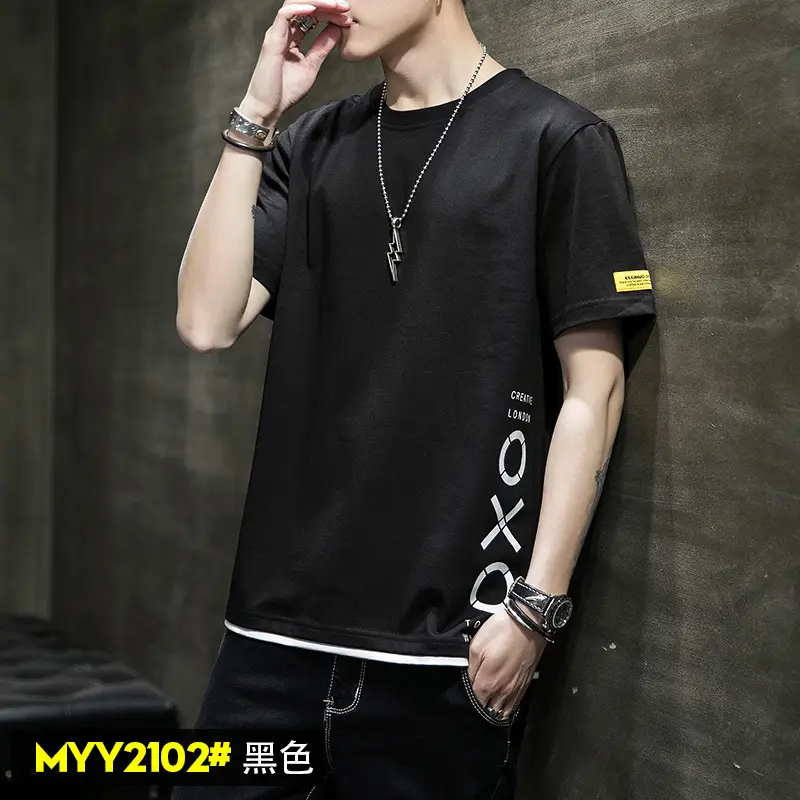 Men Cotton Short Sleeve T-Shirt Light Blue 2020 - Image 8