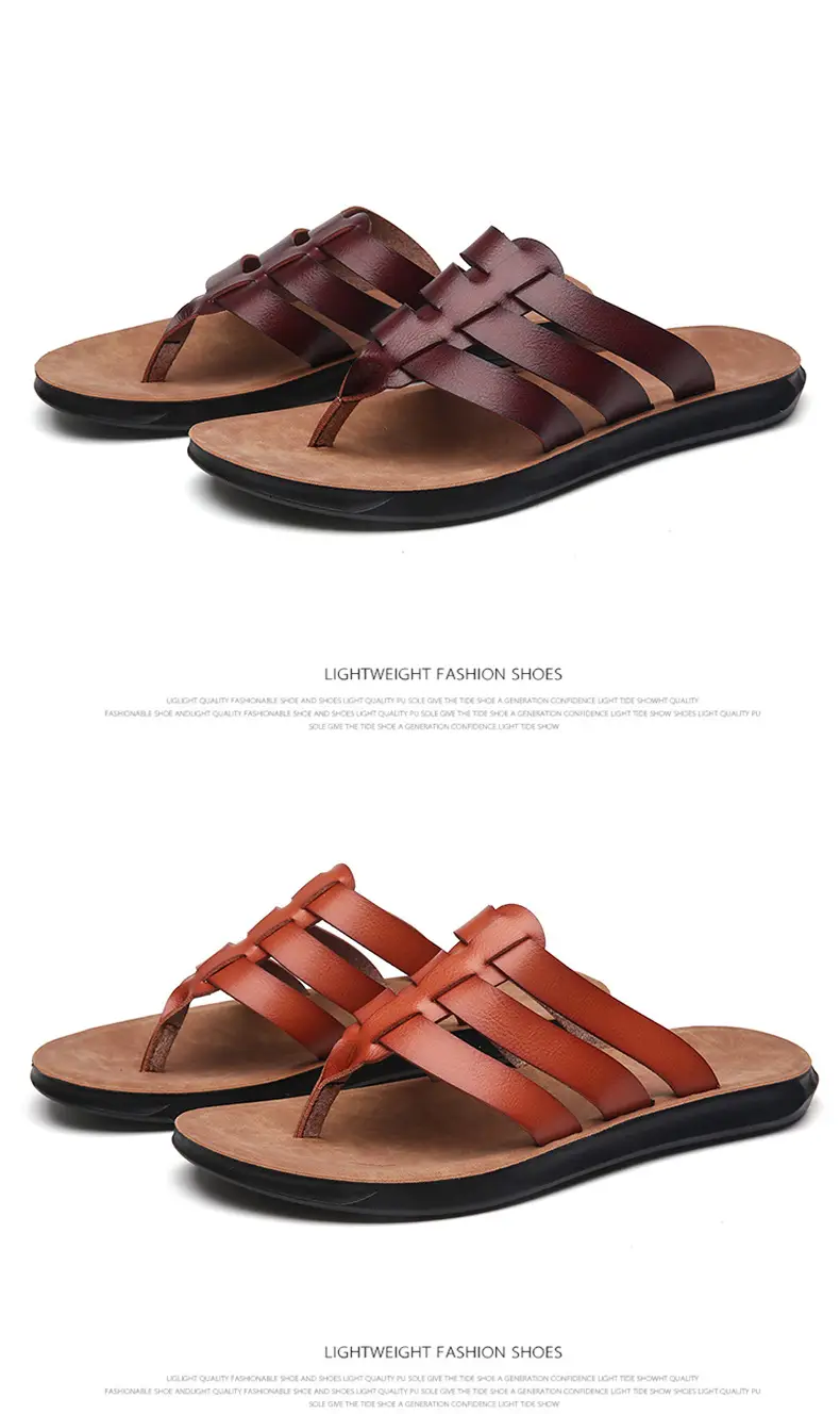 Men's Orange Cross Strap Slippers PU Leather — feature 18