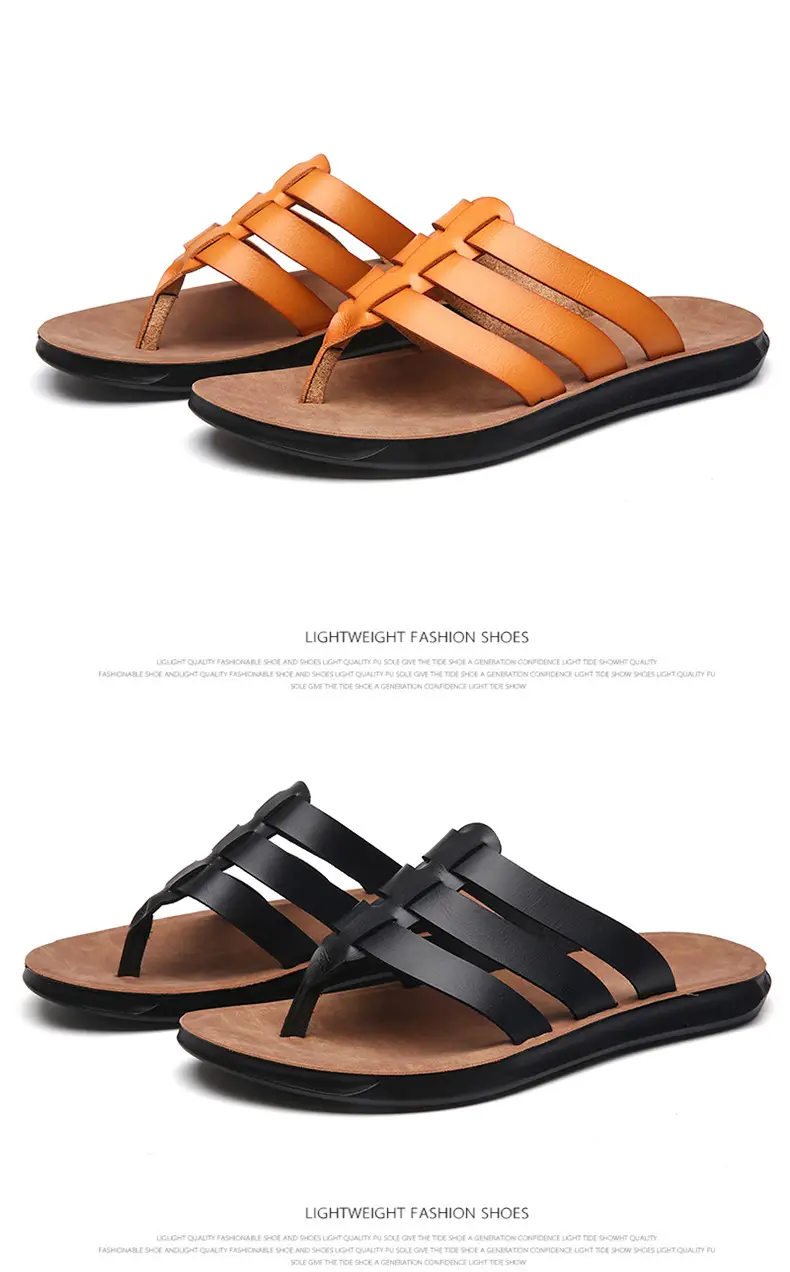 Men's Orange Cross Strap Slippers PU Leather — feature 19