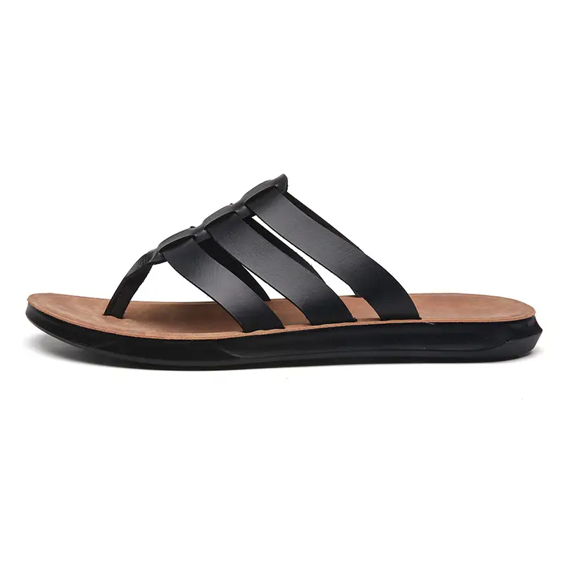 Men's Orange Cross Strap Slippers PU Leather