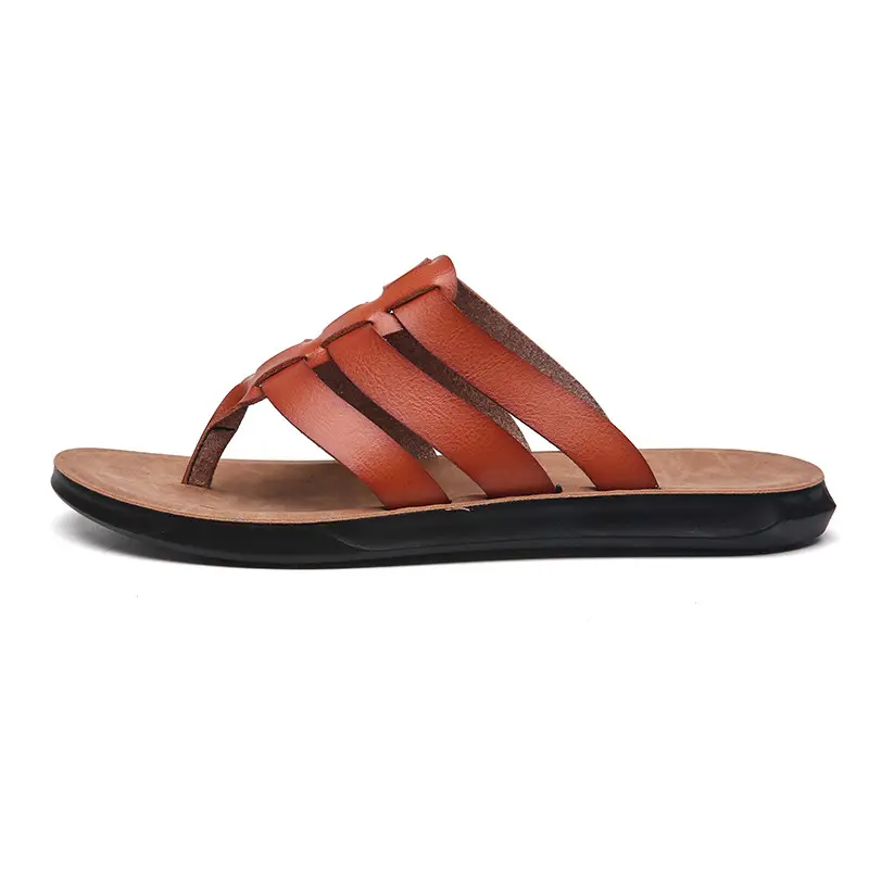 Men's Orange Cross Strap Slippers PU Leather