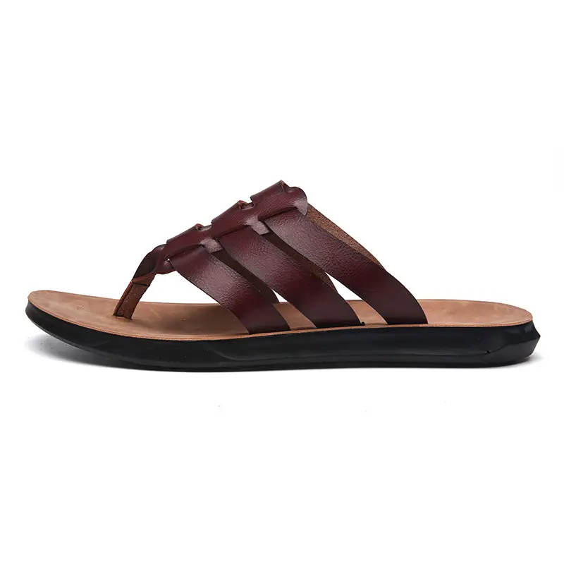 Men's Orange Cross Strap Slippers PU Leather