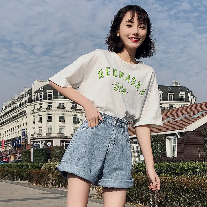 Women Cotton Bomber USA Denim Shorts High Waist 2020 Summer - Image 2
