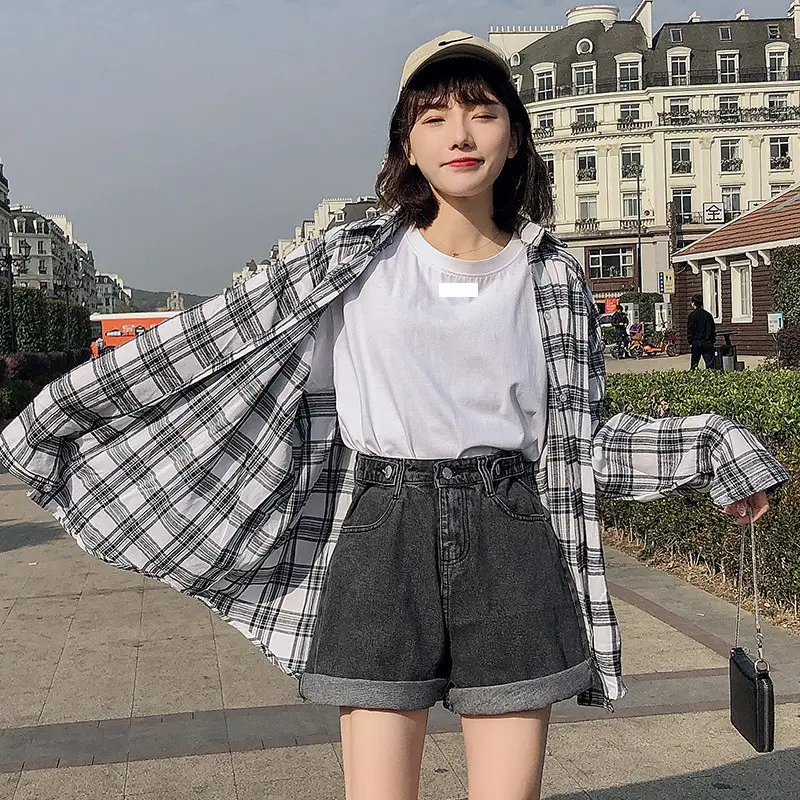 Women Cotton Bomber USA Denim Shorts High Waist 2020 Summer - Image 3