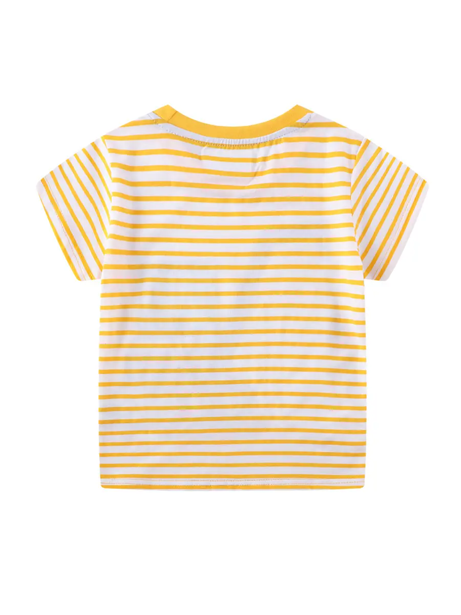 Boys Striped T-Shirt with Construction Car Print - Image 3